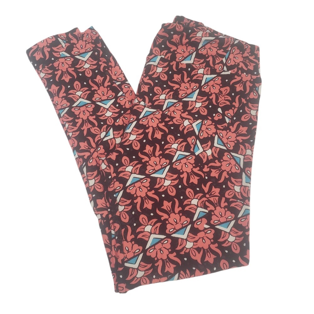 Lularoe Tall & Curvy Leggings Womens Pink Black High Waist Floral Athleisure